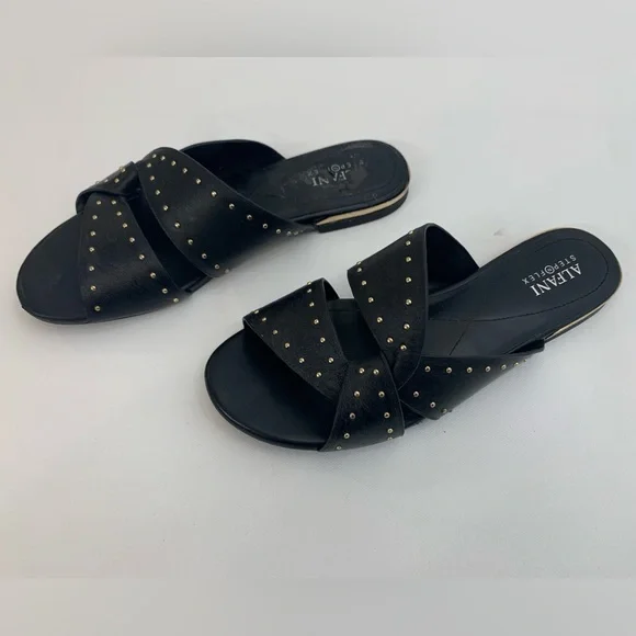 Alfani Black Leather Gold Stud Sandals 9 - Picture 2 of 8